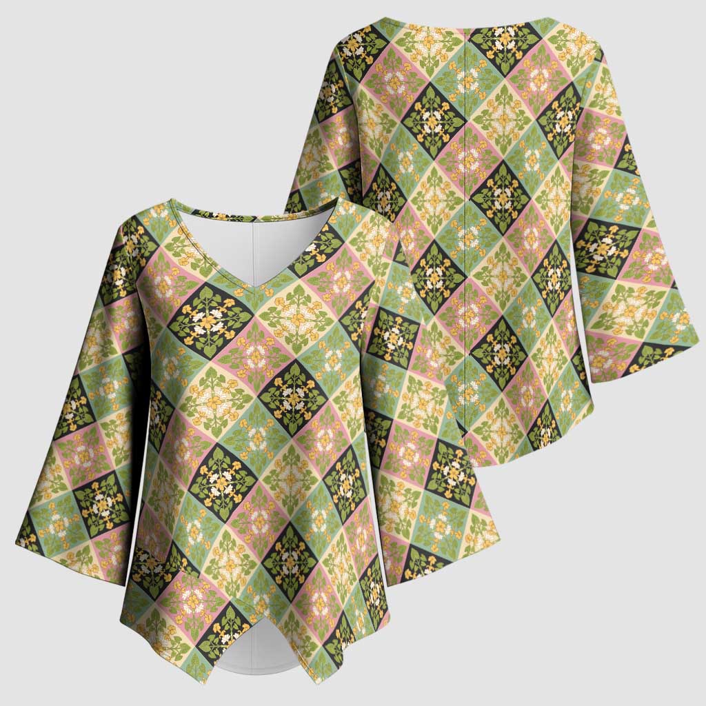 Seamless Pattern Puakenikeni and Kalo Kimono Sleeve Blouse - Polynesian Pride