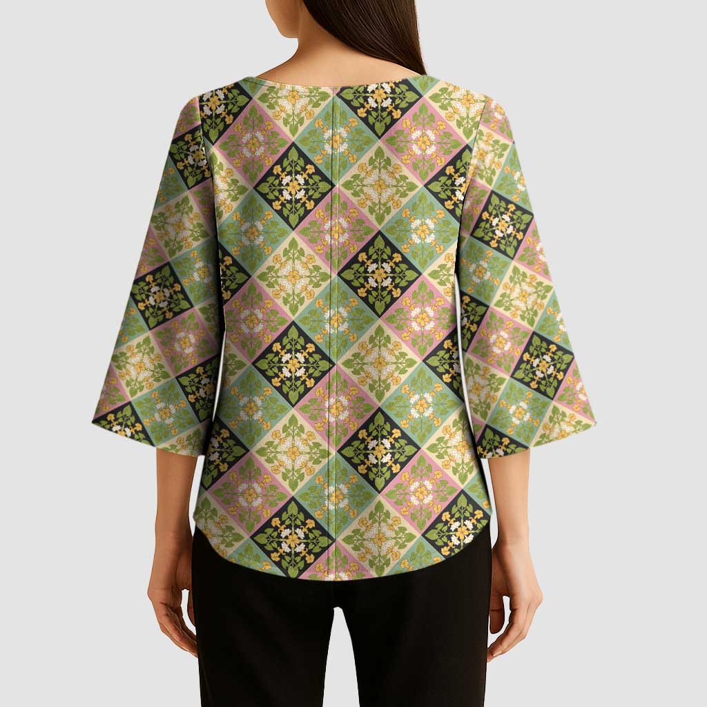 Seamless Pattern Puakenikeni and Kalo Kimono Sleeve Blouse - Polynesian Pride