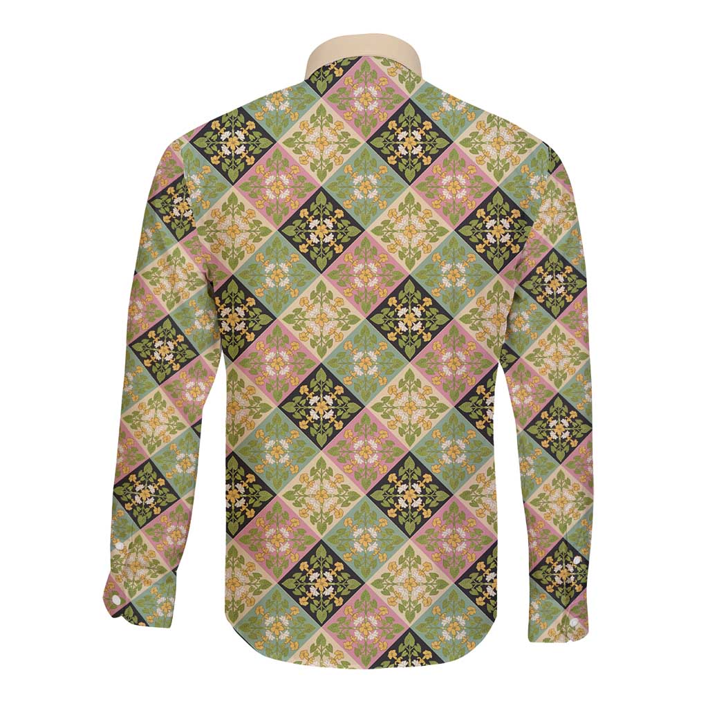 Seamless Pattern Puakenikeni and Kalo Long Sleeve Button Shirt LT9 - Polynesian Pride