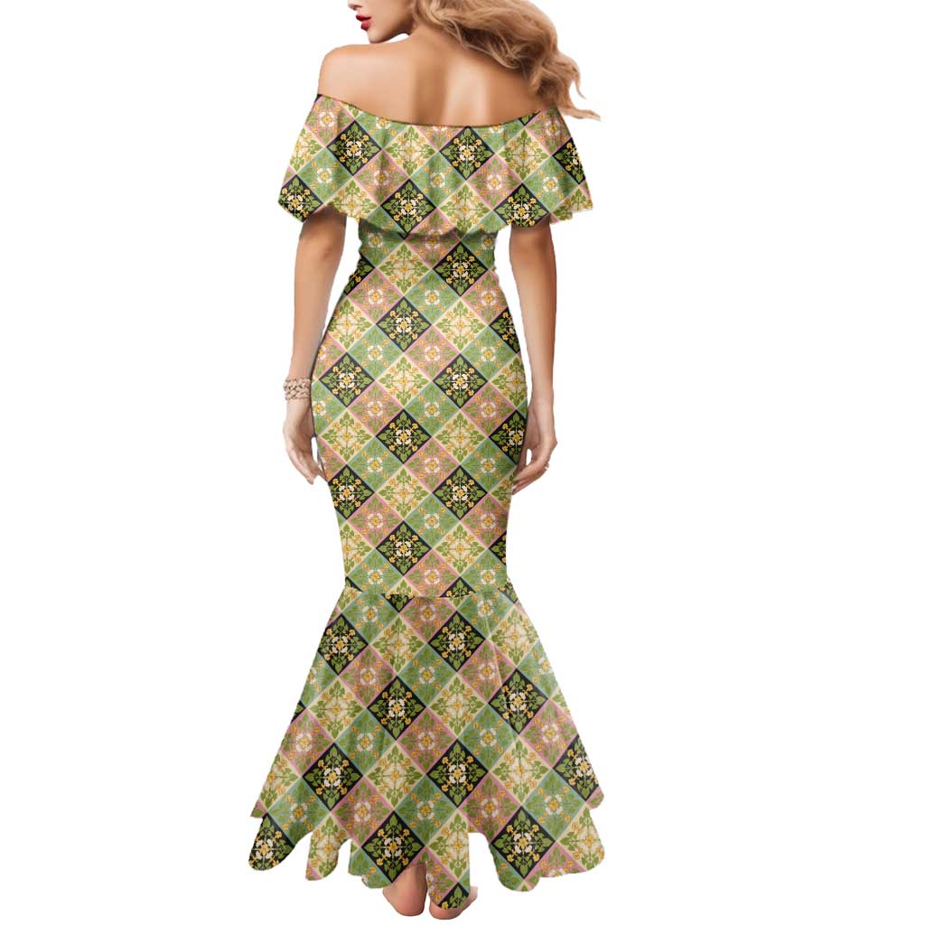 Seamless Pattern Puakenikeni and Kalo Mermaid Dress LT9 - Polynesian Pride