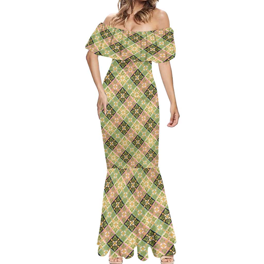 Seamless Pattern Puakenikeni and Kalo Mermaid Dress LT9 - Polynesian Pride