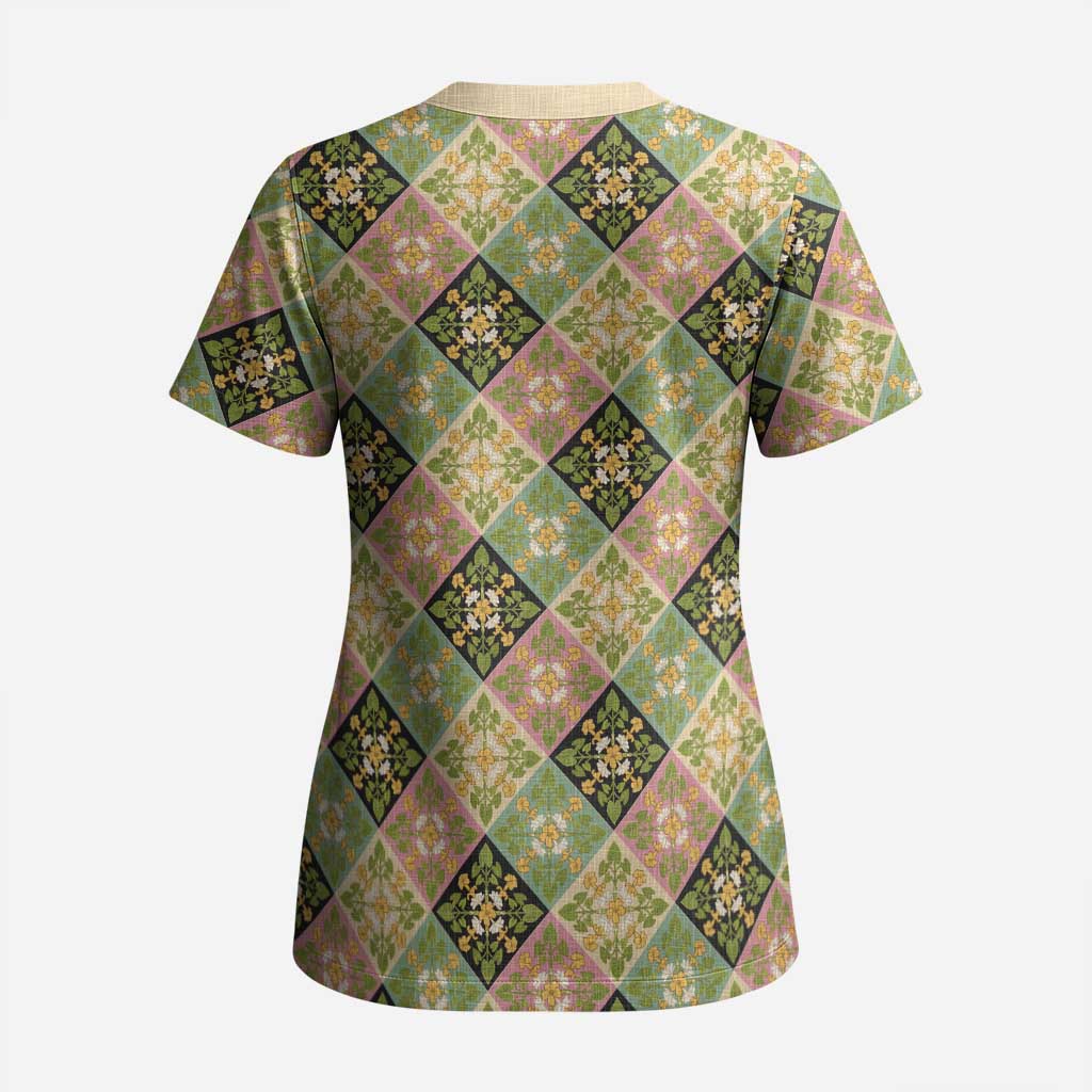Seamless Pattern Puakenikeni and Kalo Scrub Top - Polynesian Pride