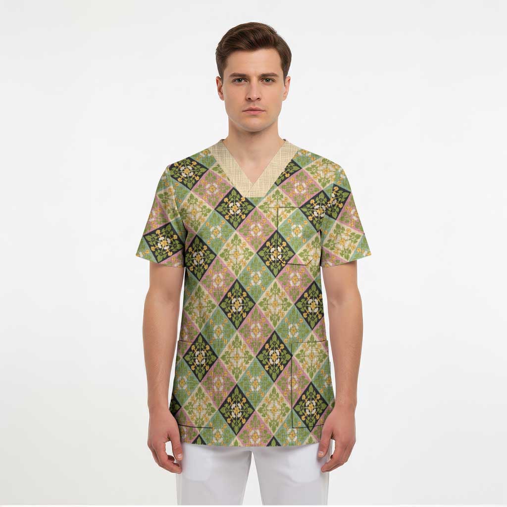 Seamless Pattern Puakenikeni and Kalo Scrub Top - Polynesian Pride
