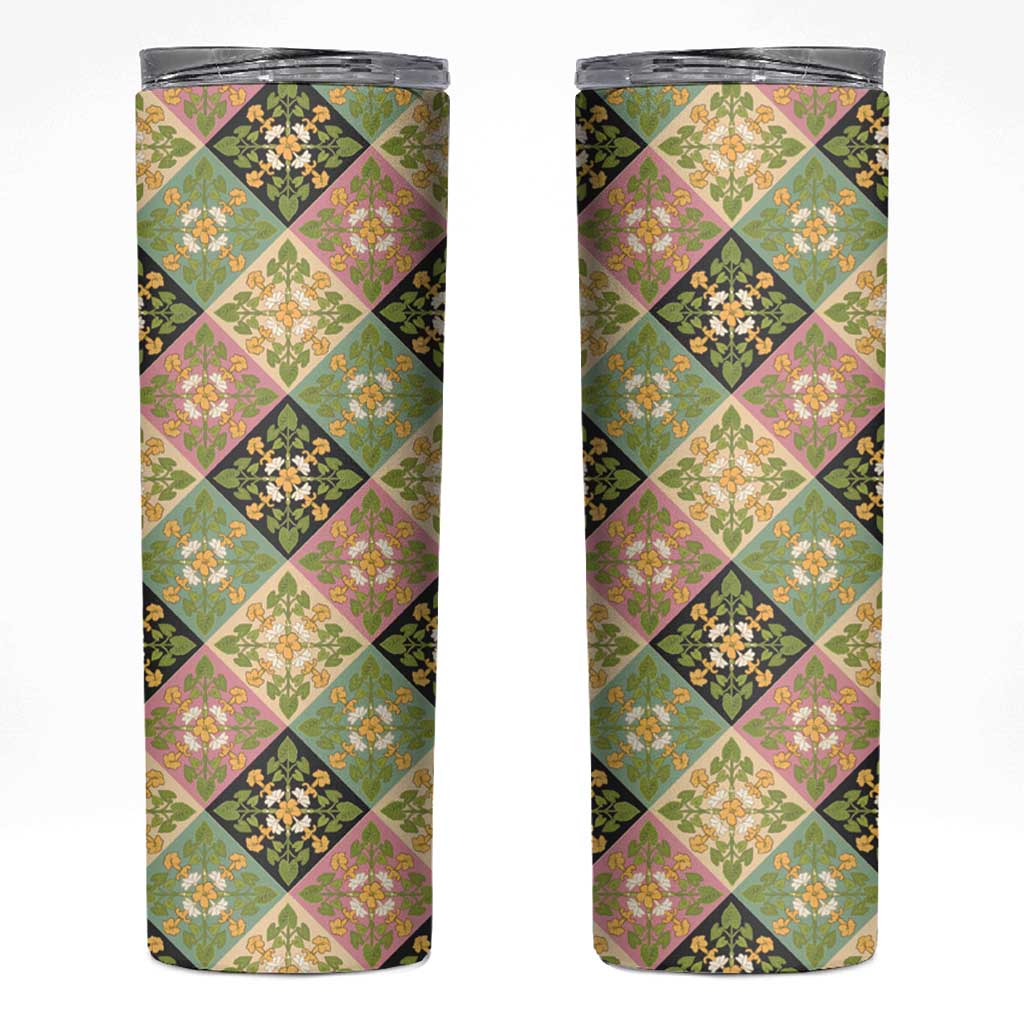 Seamless Pattern Puakenikeni and Kalo Skinny Tumbler - Polynesian Pride