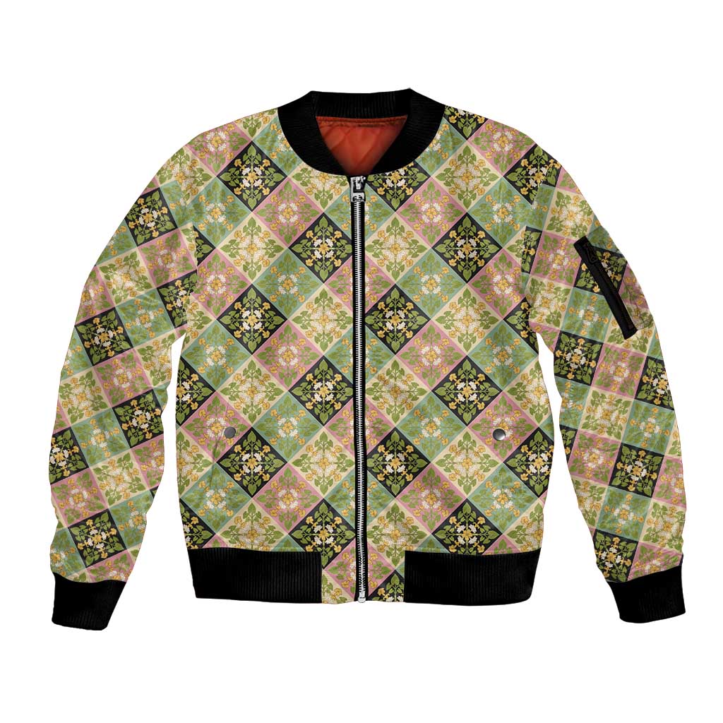 Seamless Pattern Puakenikeni and Kalo Sleeve Zip Bomber Jacket - Polynesian Pride