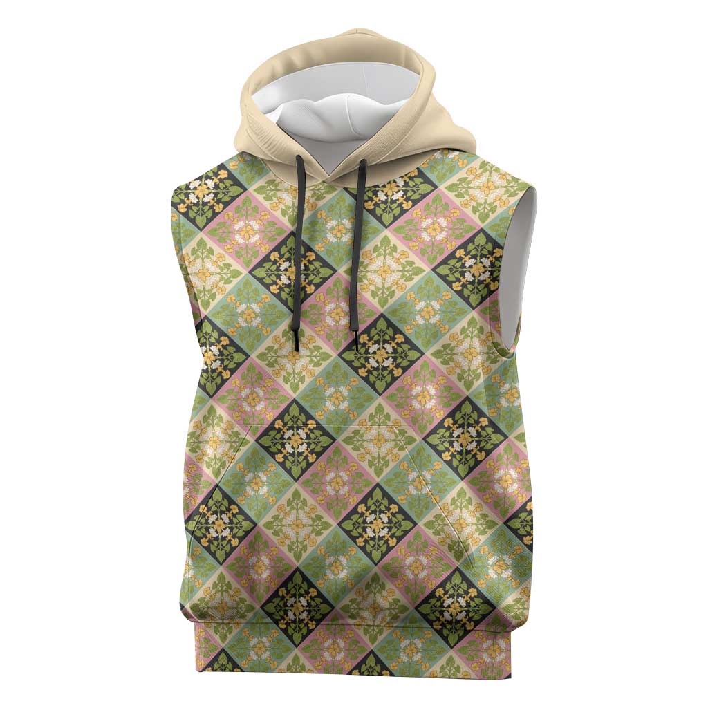 Seamless Pattern Puakenikeni and Kalo Sleeveless Hoodie LT9 Beige - Polynesian Pride