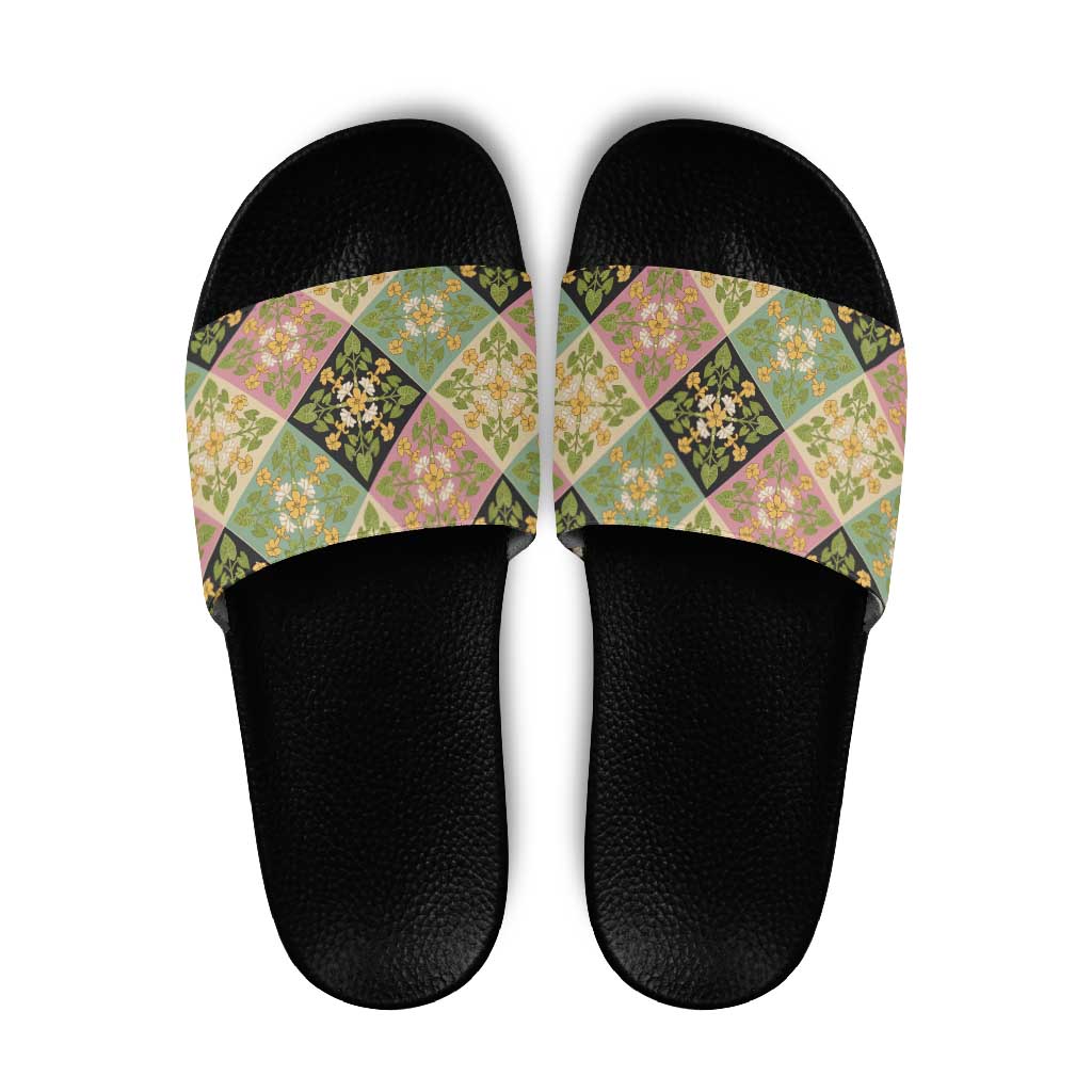 Seamless Pattern Puakenikeni and Kalo Slide Sandals - Polynesian Pride