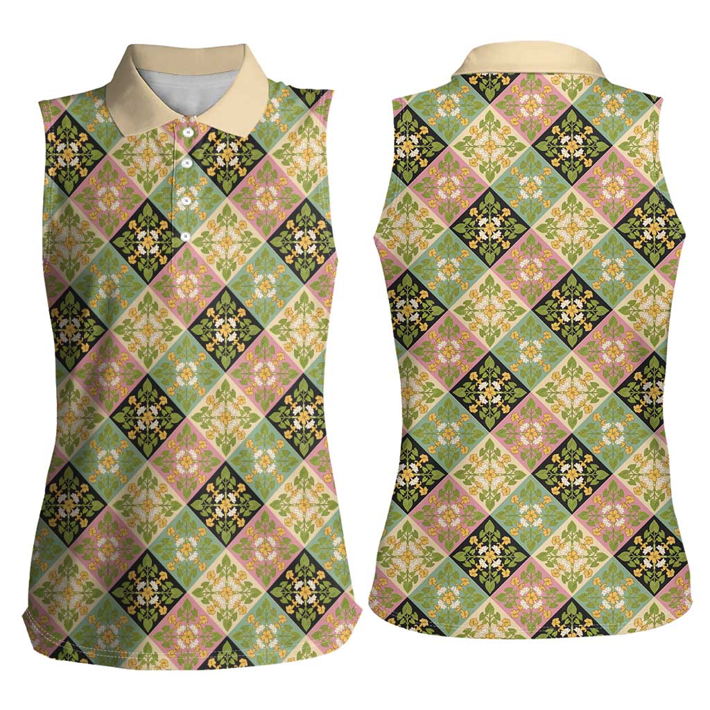 Seamless Pattern Puakenikeni and Kalo Women Sleeveless Polo Shirt - Polynesian Pride