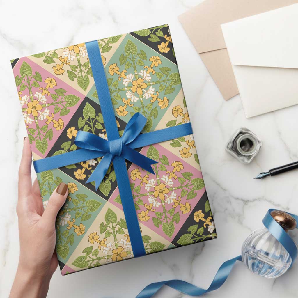 Seamless Pattern Puakenikeni and Kalo Wrapping Paper - Polynesian Pride