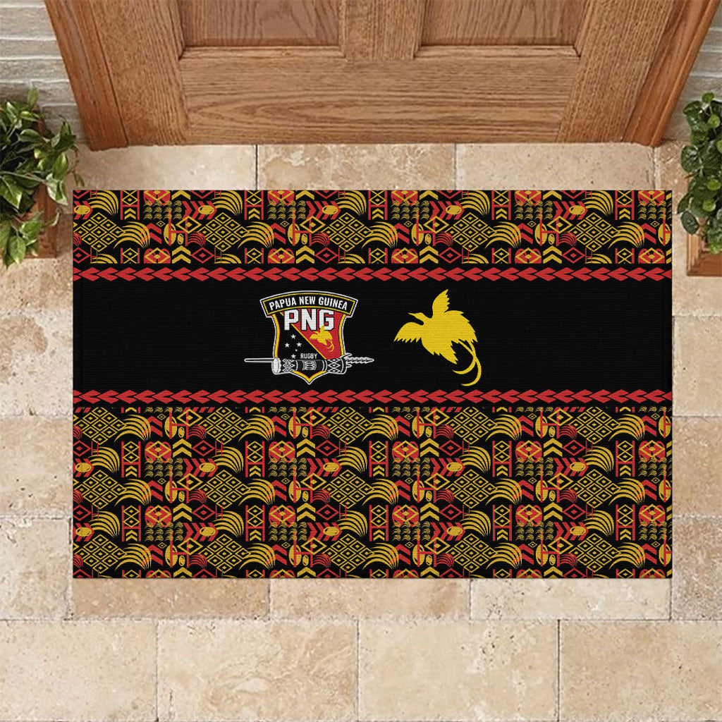 Papua New Guinea Kumuls Rubber Doormat Bird of Paradise Black Version LT9 Black - Polynesian Pride
