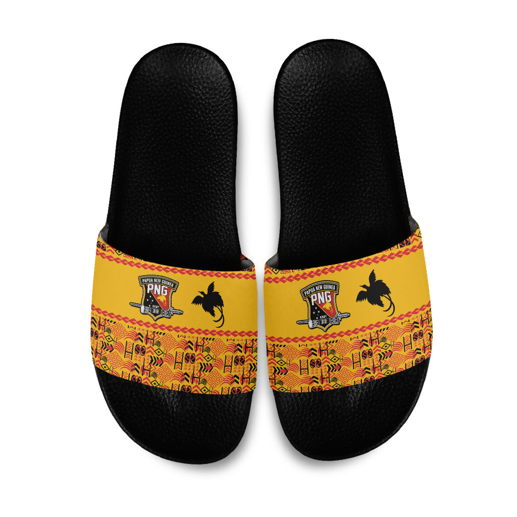 Papua New Guinea Kumuls Slide Sandals Bird of Paradise Gold Version