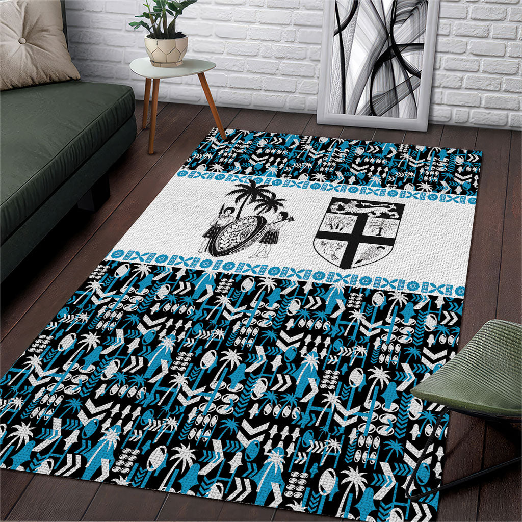 Fiji Bati Area Rug Bati Island Warrior Geometry LT9 Blue - Polynesian Pride