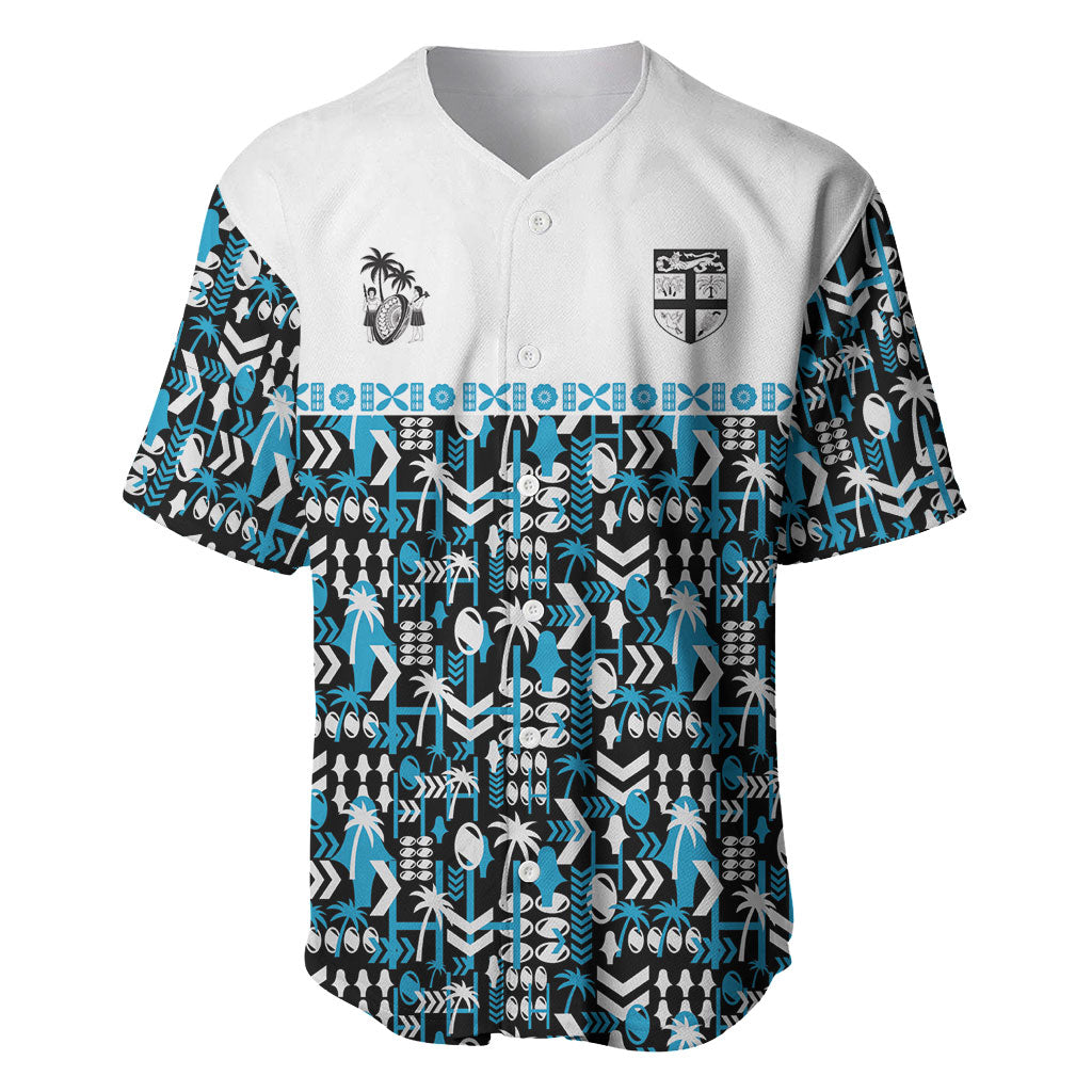 Fiji Bati Baseball Jersey Bati Island Warrior Geometry LT9 Blue - Polynesian Pride