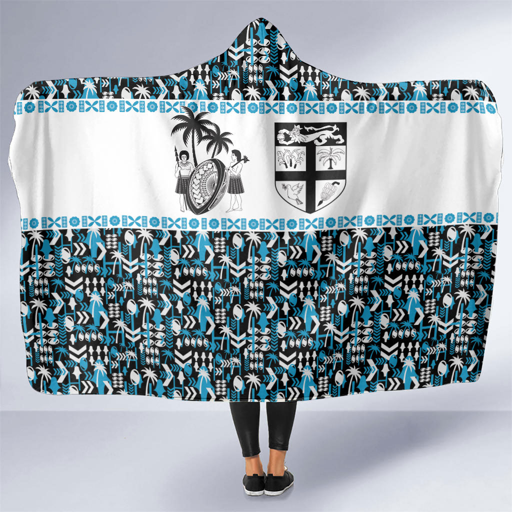 Fiji Bati Hooded Blanket Bati Island Warrior Geometry LT9 One Size Blue - Polynesian Pride