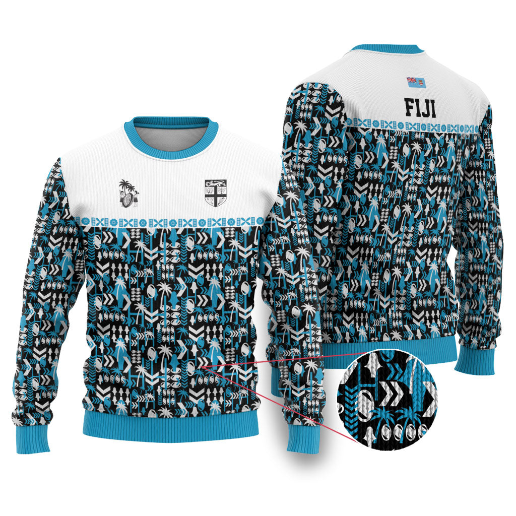 Fiji Bati Ugly Christmas Sweater Bati Island Warrior Geometry LT9 Blue - Polynesian Pride