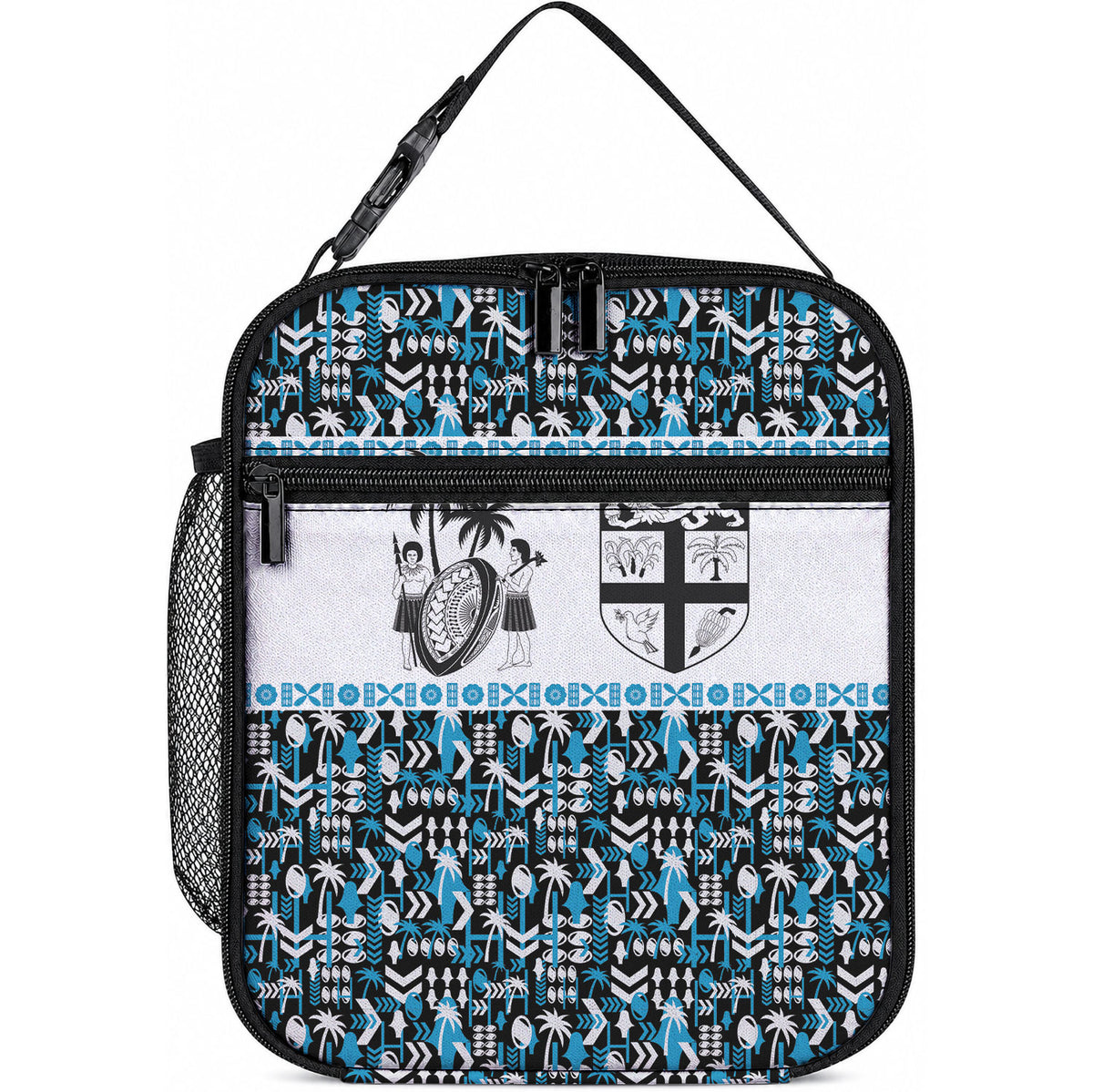 Fiji Bati Lunch Bag Bati Island Warrior Geometry LT9 10.2 × 8.3 × 4.3 inch Blue - Polynesian Pride