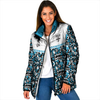 Fiji Bati Padded Jacket Bati Island Warrior Geometry LT9 Women Blue - Polynesian Pride