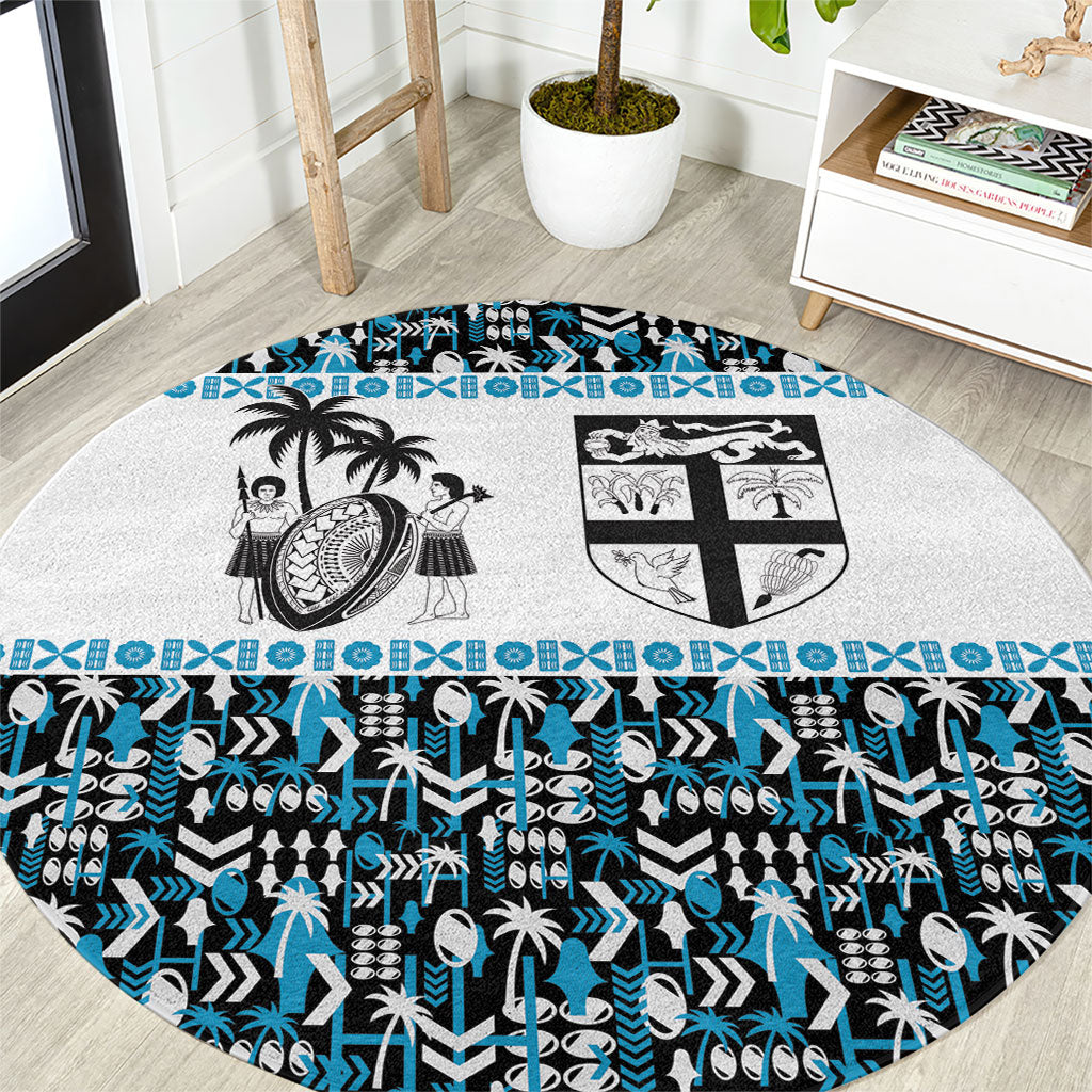 Fiji Bati Round Carpet Bati Island Warrior Geometry LT9 Blue - Polynesian Pride