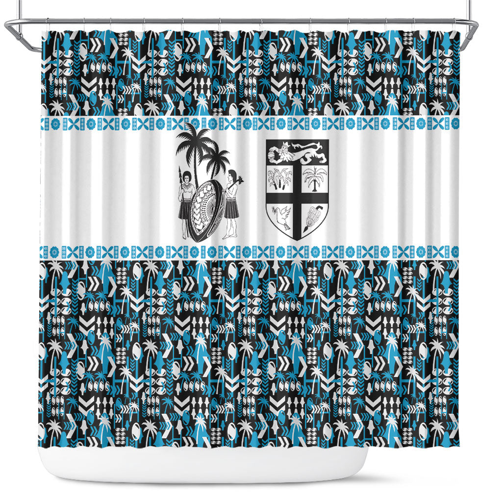 Fiji Bati Shower Curtain Bati Island Warrior Geometry LT9 Blue - Polynesian Pride