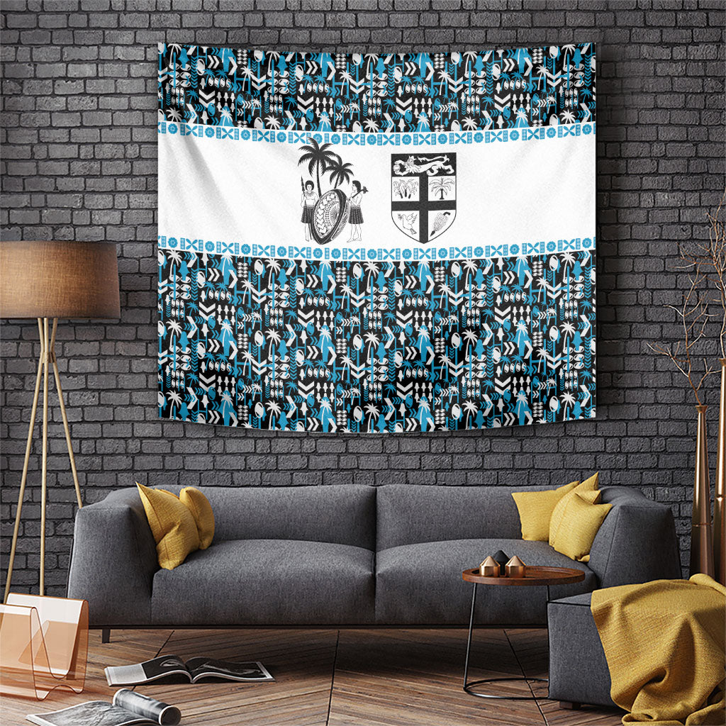 Fiji Bati Tapestry Bati Island Warrior Geometry LT9 Blue - Polynesian Pride