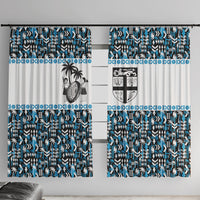 Fiji Bati Window Curtain Bati Island Warrior Geometry LT9 With Hooks Blue - Polynesian Pride