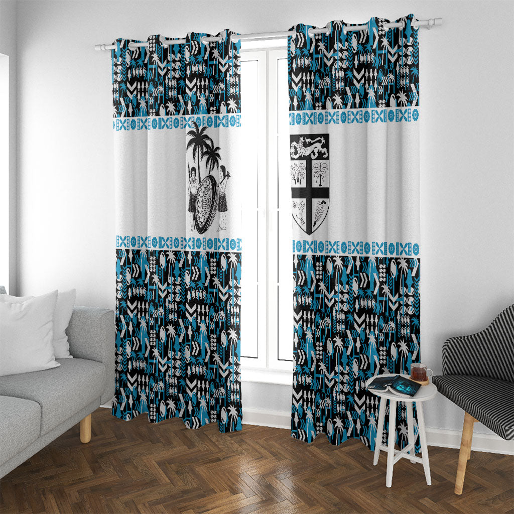Fiji Bati Window Curtain Bati Island Warrior Geometry LT9 With Grommets Blue - Polynesian Pride