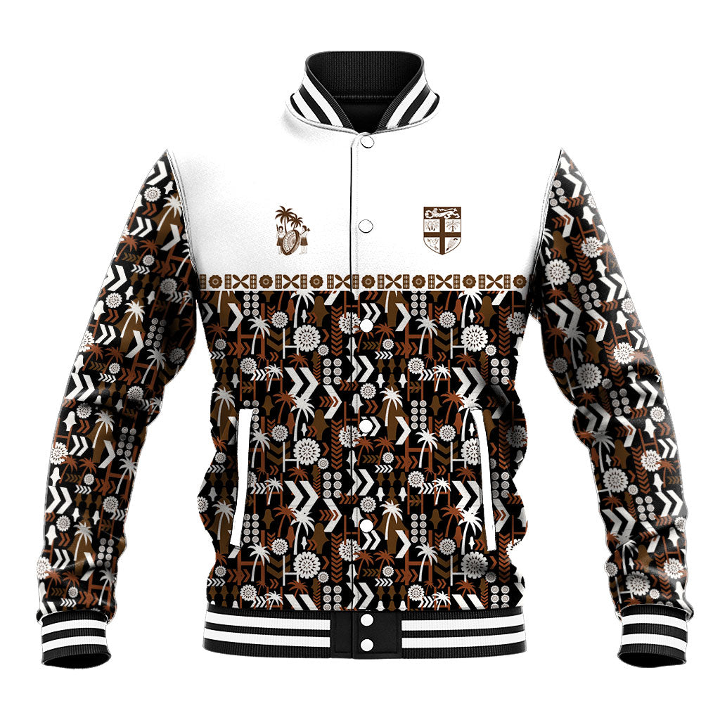 Fiji Bati Baseball Jacket Masi-inspired Tapa Pattern LT9 Unisex Brown - Polynesian Pride