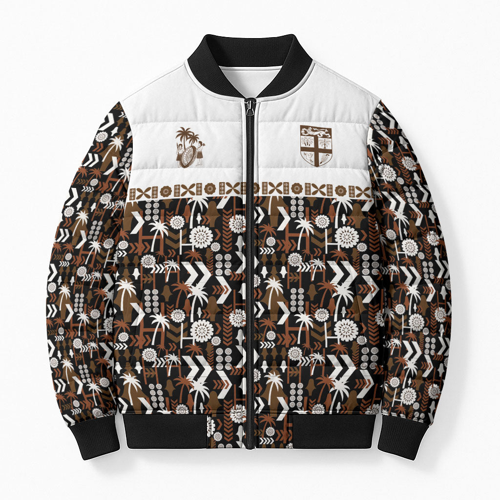 Fiji Bati Bomber Puffer Jacket Masi-inspired Tapa Pattern LT9 Unisex Brown - Polynesian Pride