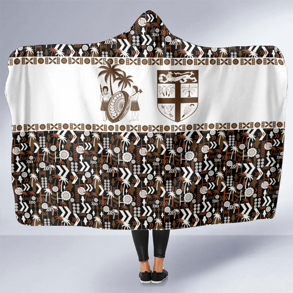 Fiji Bati Hooded Blanket Masi-inspired Tapa Pattern LT9 One Size Brown - Polynesian Pride