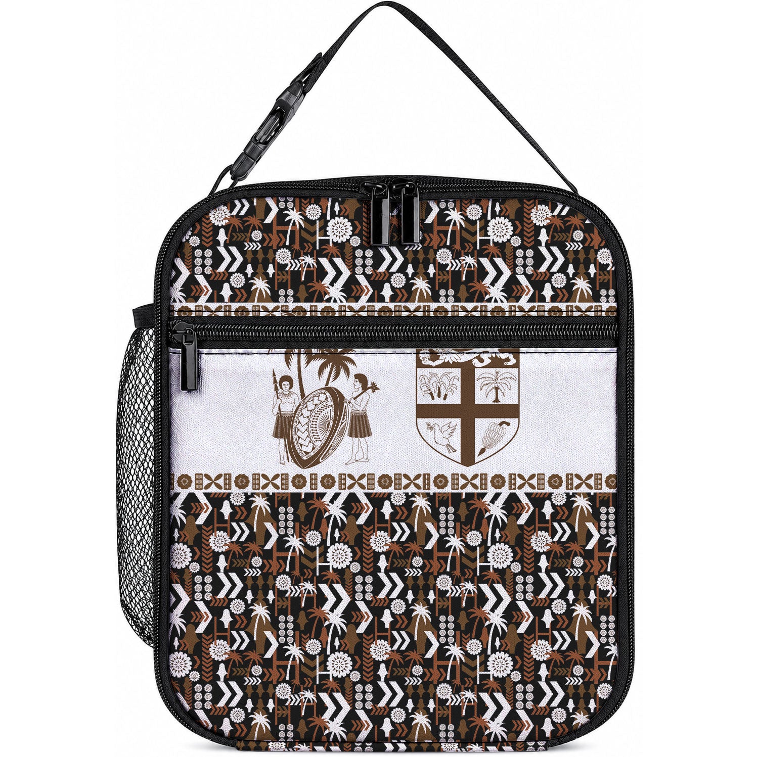 Fiji Bati Lunch Bag Masi-inspired Tapa Pattern LT9 10.2 × 8.3 × 4.3 inch Brown - Polynesian Pride