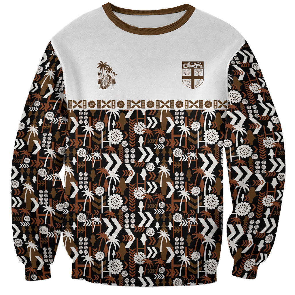 Fiji Bati Sweatshirt Masi-inspired Tapa Pattern LT9 Unisex Brown - Polynesian Pride