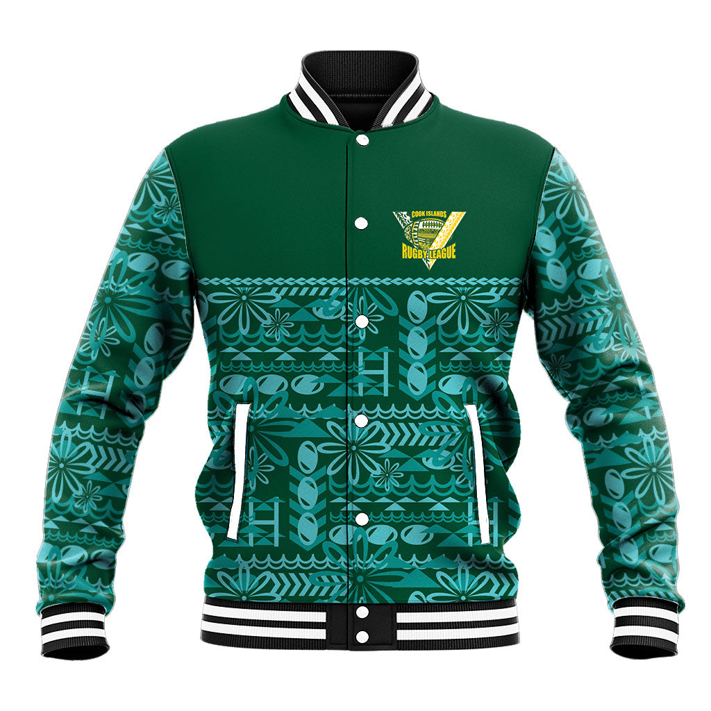 Cook Islands Island Floral Baseball Jacket Teal Traditional Kuki's Geometric Pattern LT9 Unisex Teal - Polynesian Pride