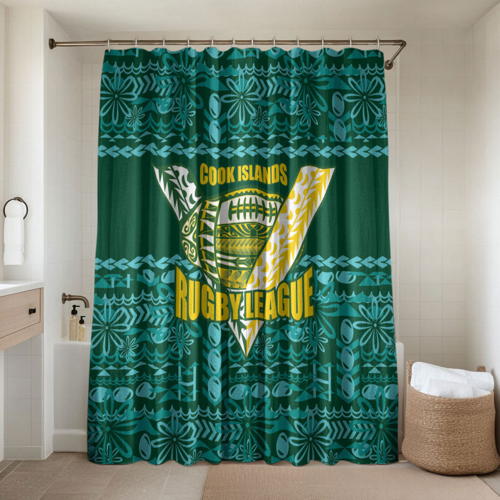 Cook Islands Island Floral Bathroom Set Teal Traditional Kuki's Geometric Pattern LT9 Shower Curtain Only Teal - Polynesian Pride
