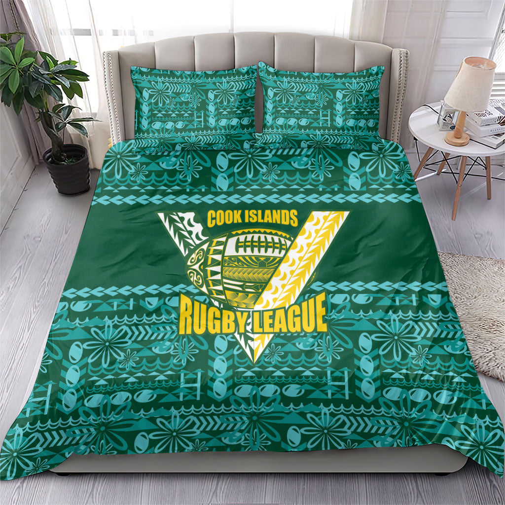 Cook Islands Island Floral Bedding Set Teal Traditional Kuki's Geometric Pattern LT9 - Polynesian Pride