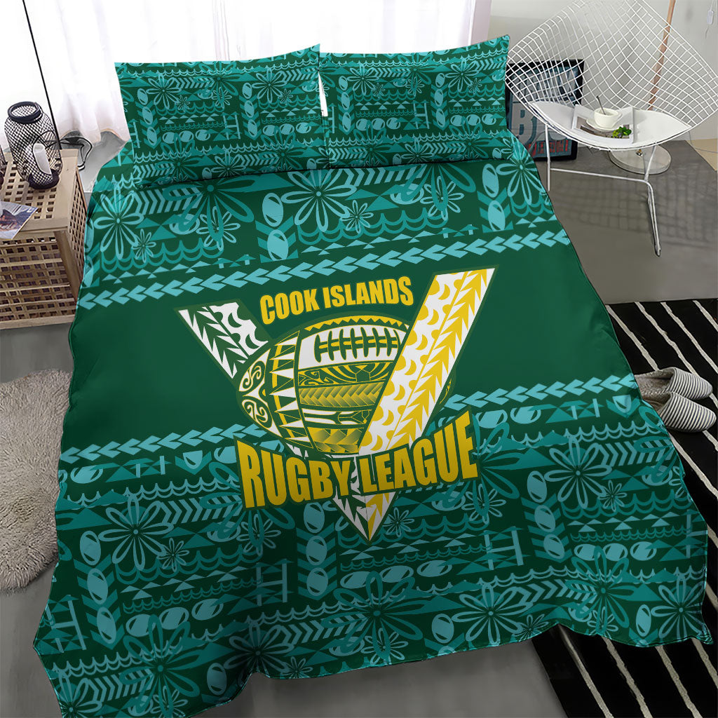 Cook Islands Island Floral Bedding Set Teal Traditional Kuki's Geometric Pattern LT9 - Polynesian Pride