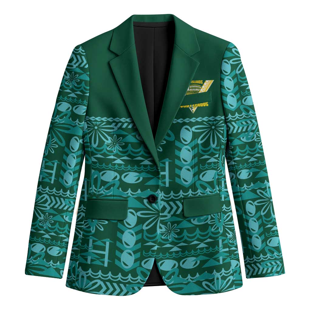 Cook Islands Island Floral Blazer Teal Traditional Kuki's Geometric Pattern LT9 Unisex Teal - Polynesian Pride