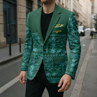 Cook Islands Island Floral Blazer Teal Traditional Kuki's Geometric Pattern LT9 - Polynesian Pride