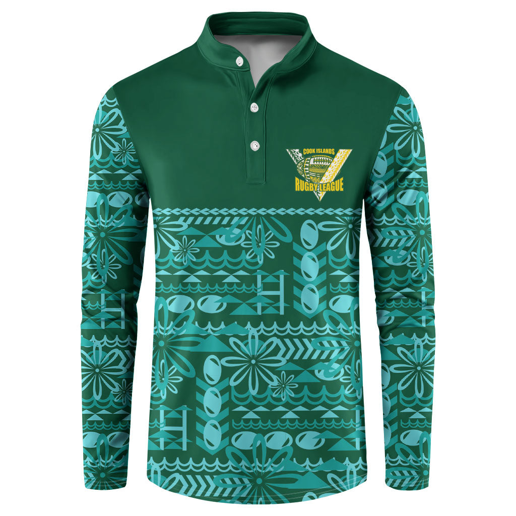 Cook Islands Island Floral Button Sweatshirt Teal Traditional Kuki's Geometric Pattern LT9 Teal - Polynesian Pride