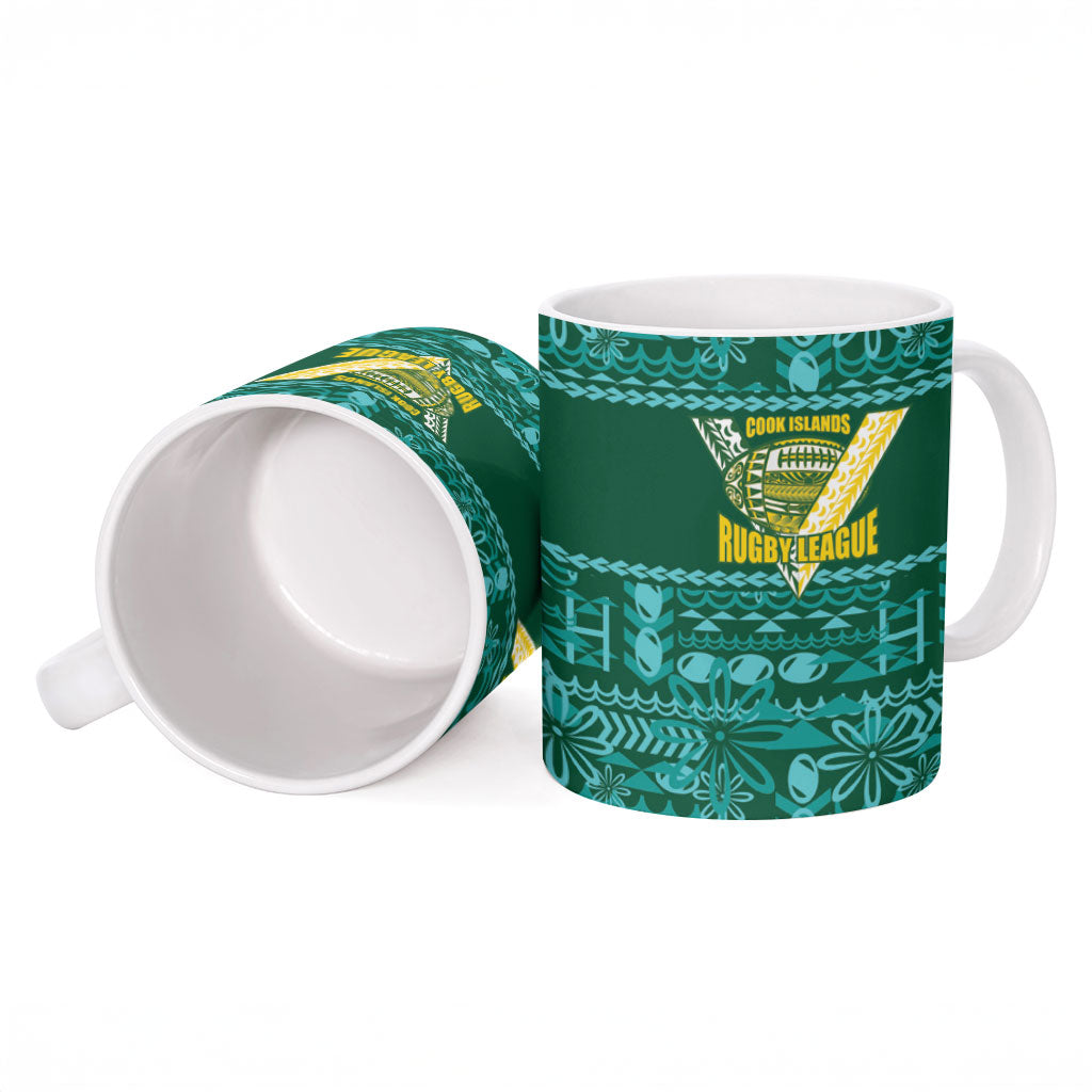 Cook Islands Island Floral Ceramic Mug Teal Traditional Kuki's Geometric Pattern LT9 - Polynesian Pride
