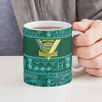 Cook Islands Island Floral Ceramic Mug Teal Traditional Kuki's Geometric Pattern LT9 - Polynesian Pride