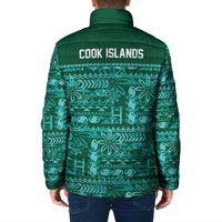 Cook Islands Island Floral Padded Jacket Teal Traditional Kuki's Geometric Pattern LT9 - Polynesian Pride