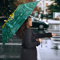 Cook Islands Island Floral Umbrella Teal Traditional Kuki's Geometric Pattern LT9 - Polynesian Pride