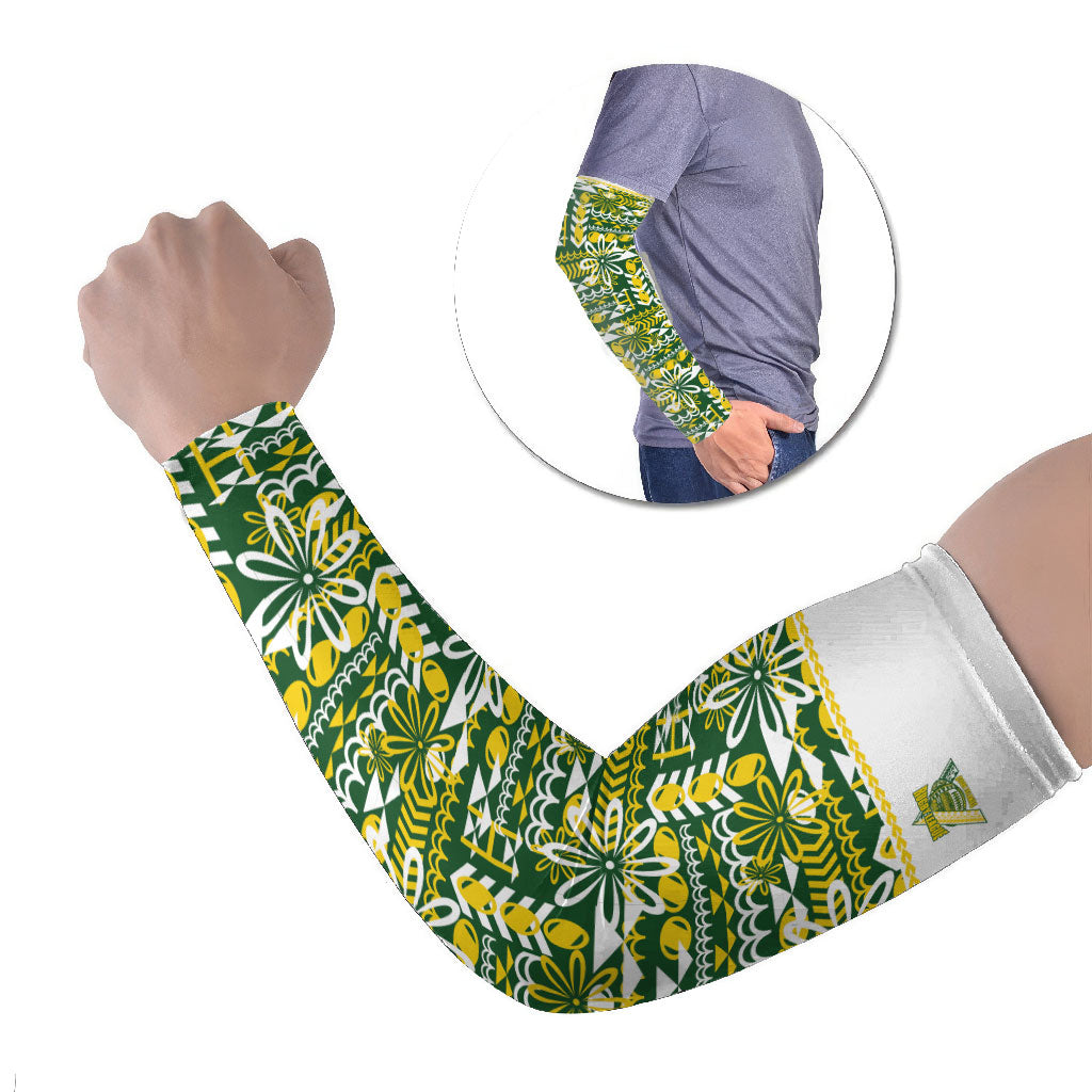 Cook Islands Island Floral Arm Sleeves Green Traditional Kuki's Geometric Pattern LT9 Set of 2 Green - Polynesian Pride
