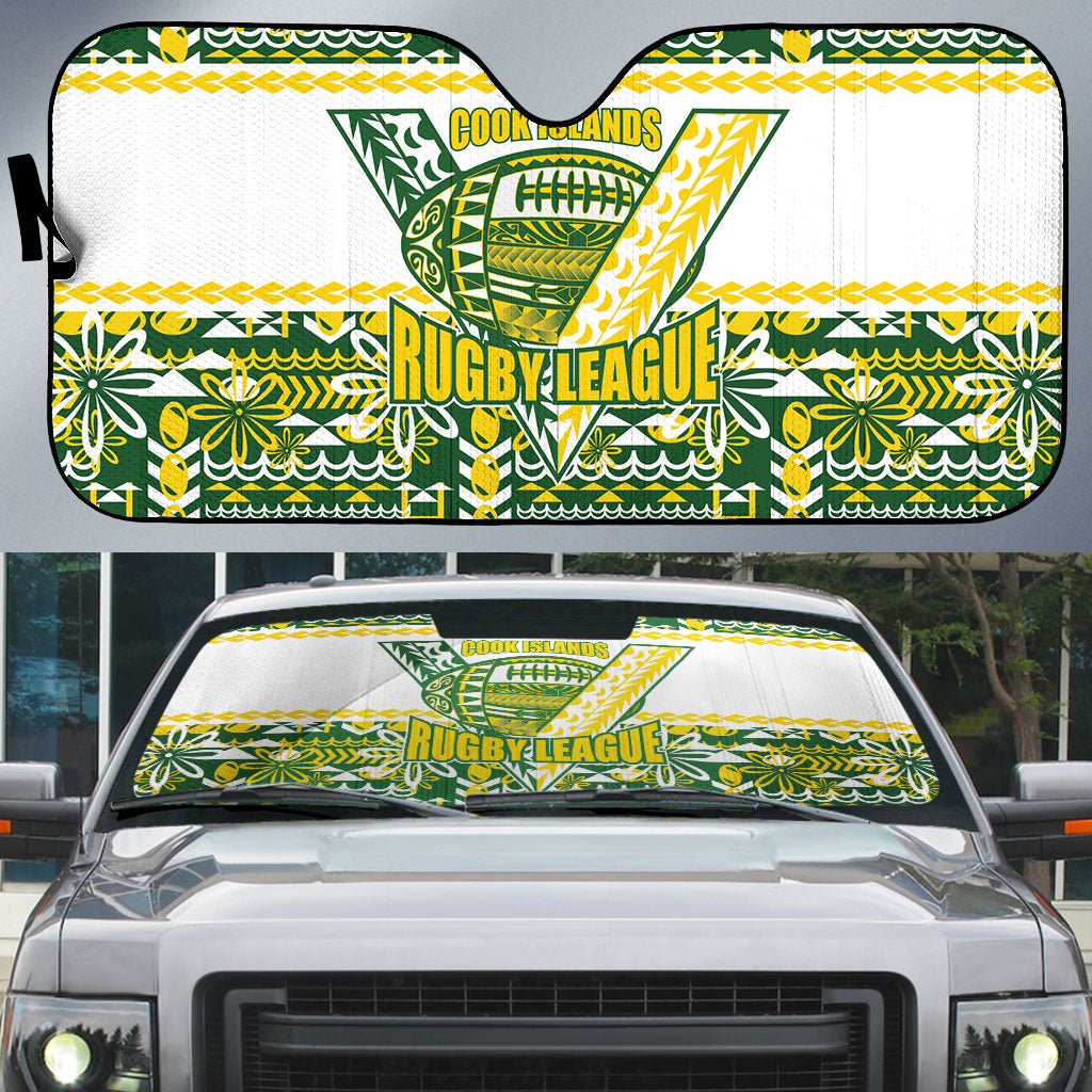 Cook Islands Island Floral Auto Sun Shade Green Traditional Kuki's Geometric Pattern