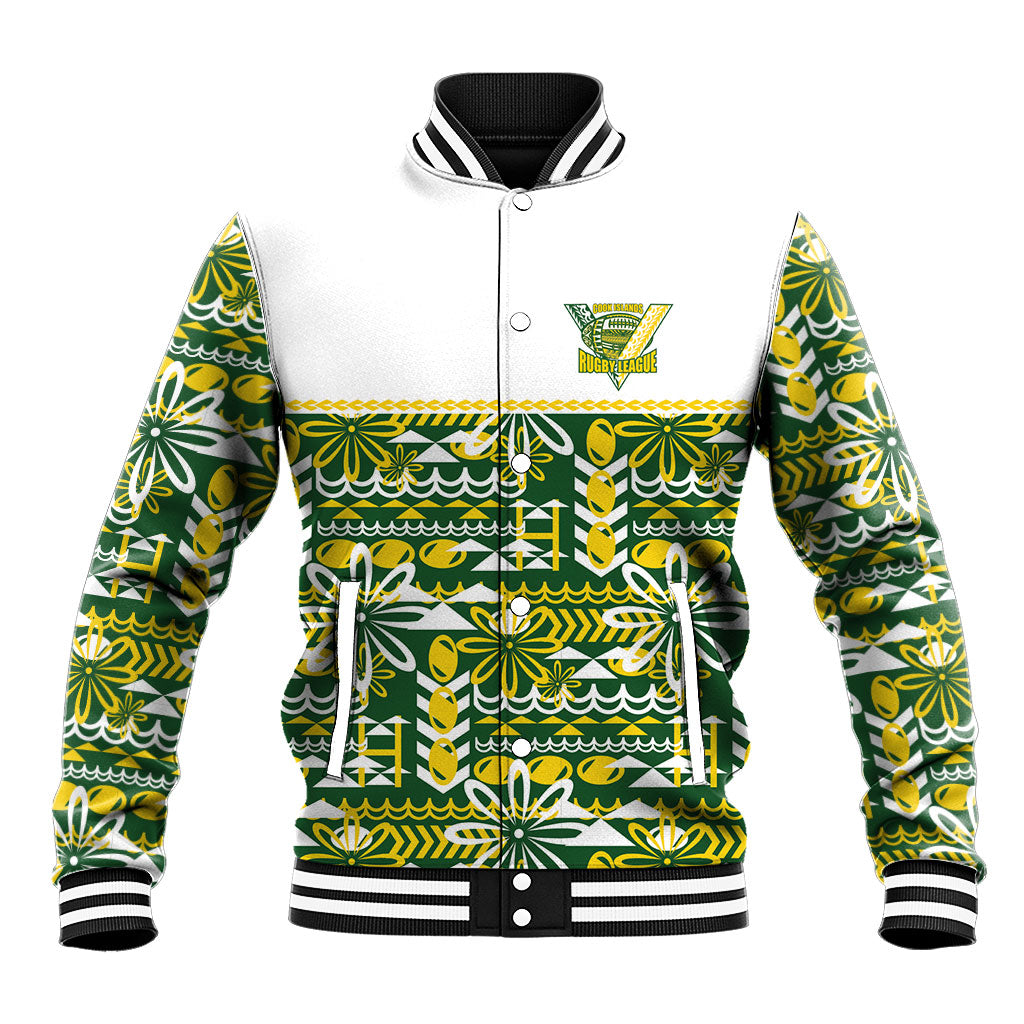 Cook Islands Island Floral Baseball Jacket Green Traditional Kuki's Geometric Pattern LT9 Unisex Green - Polynesian Pride