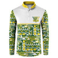 Cook Islands Island Floral Button Sweatshirt Green Traditional Kuki's Geometric Pattern LT9 Green - Polynesian Pride