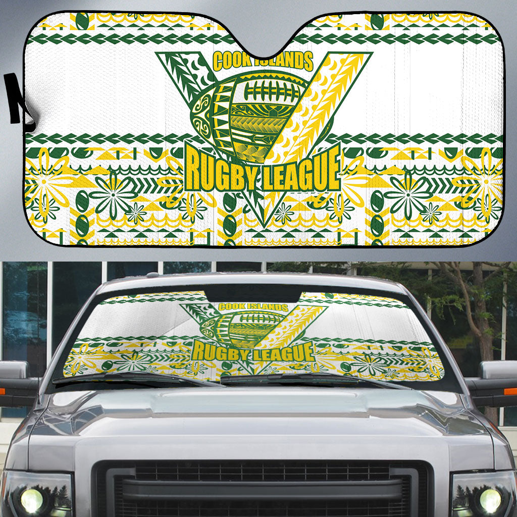 Cook Islands Island Floral Auto Sun Shade White Traditional Kuki's Geometric Pattern