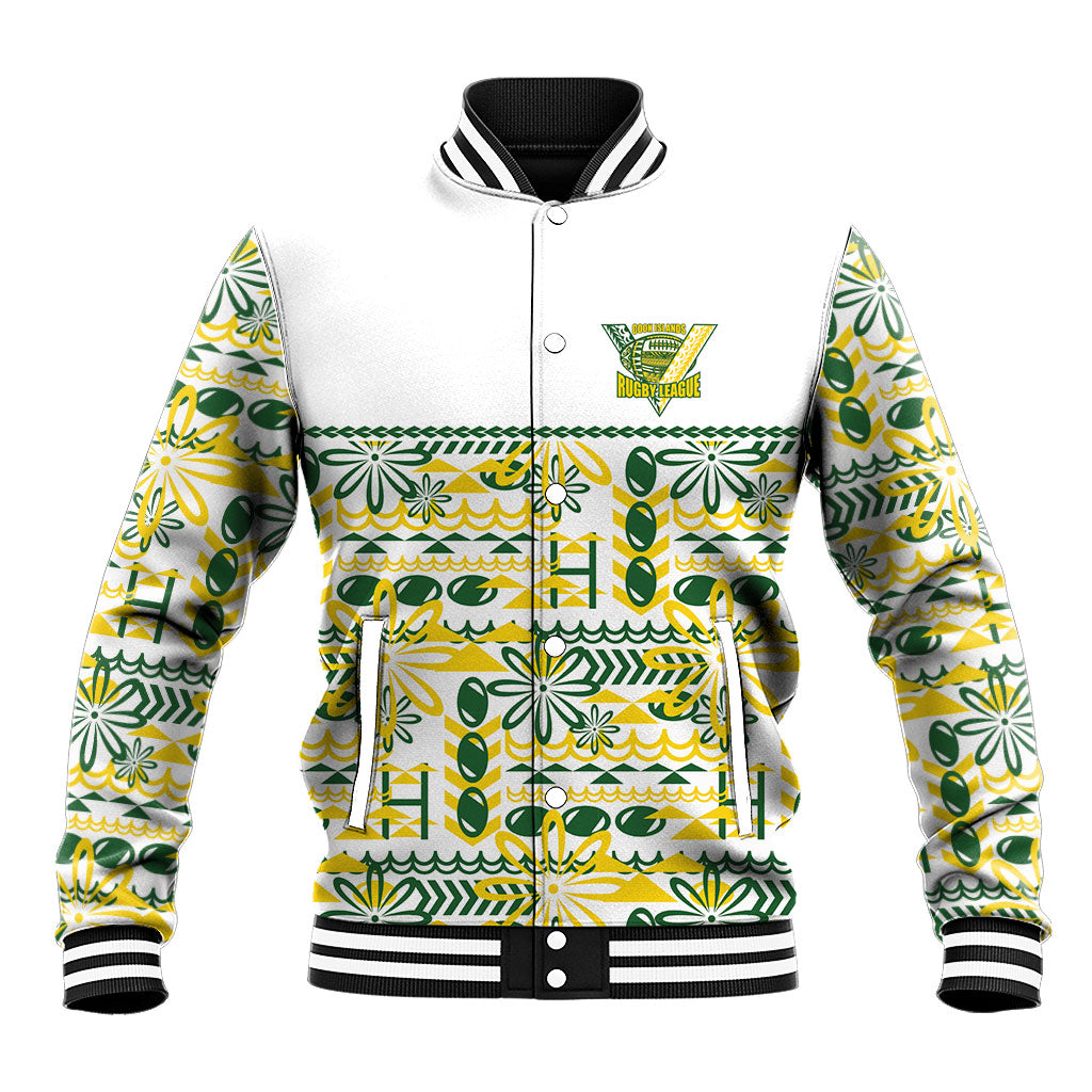 Cook Islands Island Floral Baseball Jacket White Traditional Kuki's Geometric Pattern LT9 Unisex White - Polynesian Pride