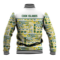 Cook Islands Island Floral Baseball Jacket White Traditional Kuki's Geometric Pattern LT9 - Polynesian Pride