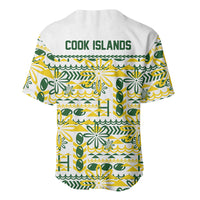 Cook Islands Island Floral Baseball Jersey White Traditional Kuki's Geometric Pattern LT9 - Polynesian Pride